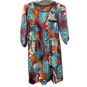 I.N. Studio Petite Color Snake Animal Print Dress Summer Chic SZ 12P:Pre-Owned